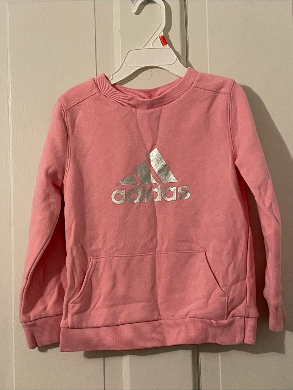 adidas Pink Kids Crewneck Sweatshirt with Silver Logo